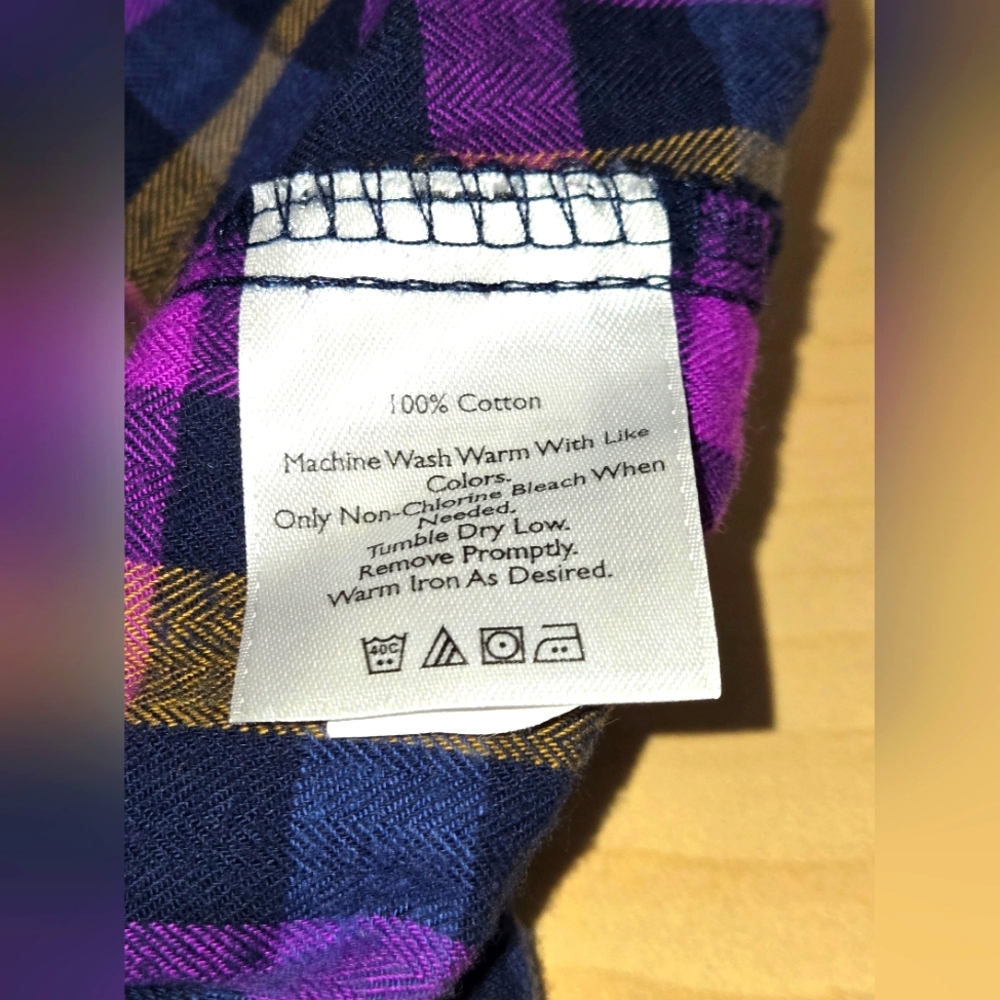 Eddie Bauer Women's Plaid Purple & Blue Button-Up Shirt - Picture 7 of 7